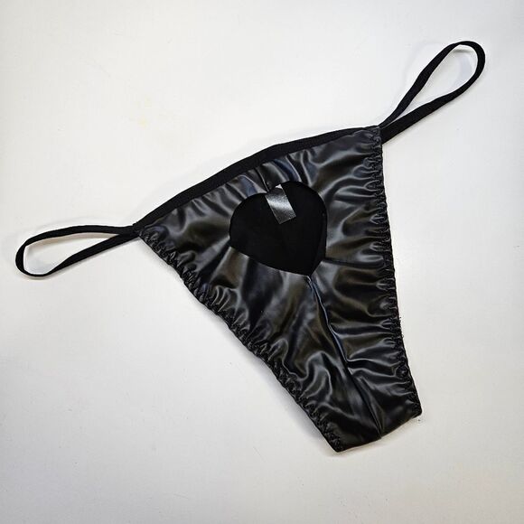 NEW Fantasy Lingerie PLAY Sexy Black Wet Look Heart Cut-Out Panty M/L - Picture 2 of 4